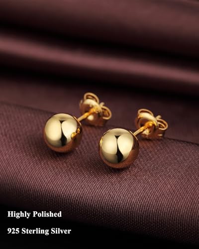 925 Sterling Silver Ball Stud Earrings for Women Men Hypoallergenic Ball Earrings 4mm-8mm - color: yellow, size: 4mm