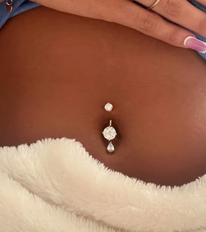 QWALIT Belly Button Rings 14G Surgical Steel Belly Rings CZ Opal Navel Piercing Jewelry for Women Girls 3/8" 10mm Silver Rose Gold - color: G1- Mix 6pcs - silver