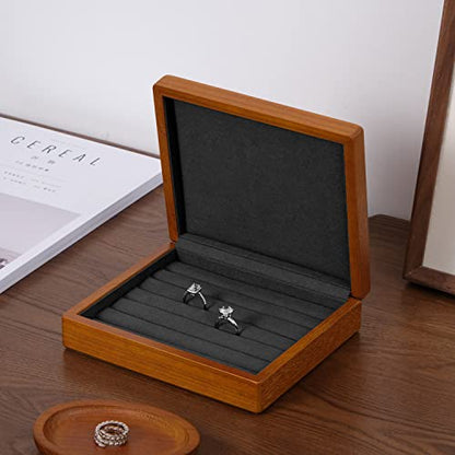 Oirlv Solid Wood Ring Jewelry Box Organizer Earrings Jewelry Drawer Organizer Tray with Lid (Grey) - color: Grey Box