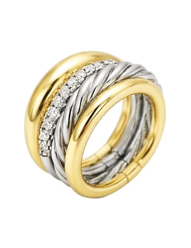 Stackable Rings for Women, Set of 4 Two Tone Gold and Silver Rings, Cubic Zirconia Stacking Ring Set, Fashion Statement Band Rings for Women, Sizes 6 7 8
