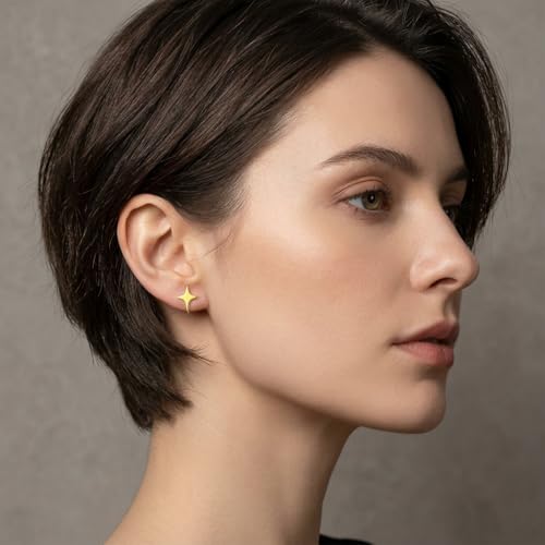 Reffeer Solid 925 Sterling Silver Star Cuff Earrings Cartilage Wraps for Women Teens Helix Earrings Star Clip On Earrings No Piercing - color: B-18K Gold Plated