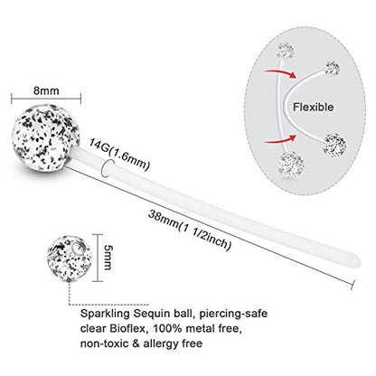 D.Bella 14G Pregnancy Belly Button Rings with Replacement Balls Flexible Bioplast Sport Maternity Belly Ring Retainer for Women Navel Piercing Retainer 1 1/2Inch (38mm) - color: Style F