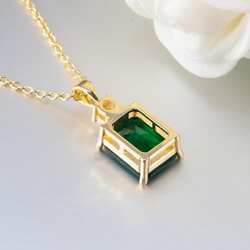 CiNily Rectangular Crystal Necklace for Women Trendy, Pendant Necklace with Chain 14K White Gold | Gold Plated Multicolor Birthstone Pendant Necklaces Boho Jewelry for Christmas Birthday Wedding - color: Gold-Green cz