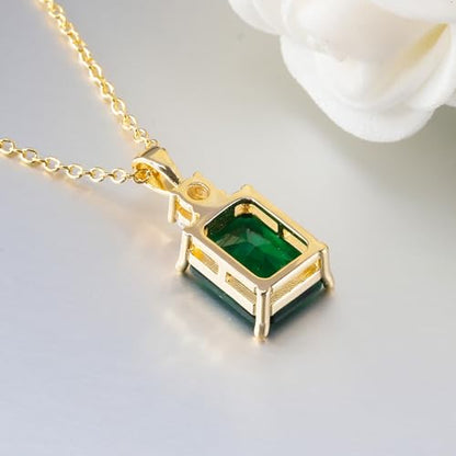 CiNily Rectangular Crystal Necklace for Women Trendy, Pendant Necklace with Chain 14K White Gold | Gold Plated Multicolor Birthstone Pendant Necklaces Boho Jewelry for Christmas Birthday Wedding - color: Gold-Green cz