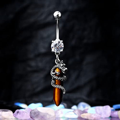 Halloween Belly Button Ring 14G Dragon Dangle Belly Ring Burn Silver Navel Piercing Jewelry Purple Belly Button Piercing - color: Tiger-Eye