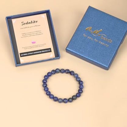 AD Beads Handmade Gemstone Stretch Elastic Bracelet Crystal Healing Reiki Nature's Beauty and Spiritual Essence Unisex (6mm, Blue Sodalite) - color: Blue Sodalite, size: 6mm