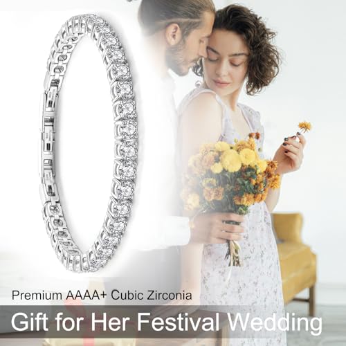 Stainless Steel Adjustable CZ Tennis Bracelet for Women Men | 14K Gold Plated, Round 3mm/4mm/5mm AAAA+ Cubic Zirconia, Dainty Classic, Festival Wedding Jewelry Gift - color: Steel, size: CZ 5mm