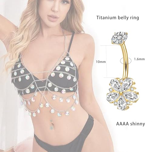 TIANCI FBYJS 3pcs G23 Titanium Pink Belly Button Rings Internally Threaded 10mm Clicker Reverse Curved Hoop Navel Barbell Piercing Jewelry CZ Belly Rings for Women Men - color: gold set 1