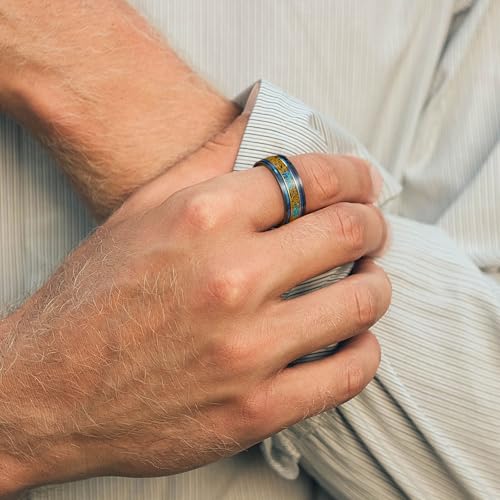 King Will Wood Wedding Band Wood Inlay for Men - color: Blue & Copper & Opal-8mm