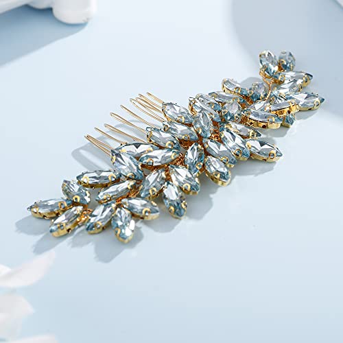 Teyglen Women's Mint blue Rhinestones Hair Comb, Luxurious Hair Accessories for Wedding, Party, Christmas, Photoshoot, Halloween, Seaside Beach - Manual, 15 *6cm/5.9 *2.36 inches, 1 Count - color: Mint blue