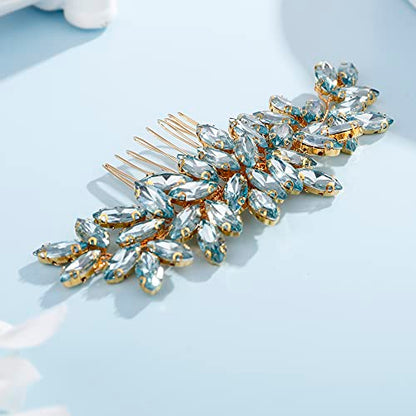 Teyglen Women's Mint blue Rhinestones Hair Comb, Luxurious Hair Accessories for Wedding, Party, Christmas, Photoshoot, Halloween, Seaside Beach - Manual, 15 *6cm/5.9 *2.36 inches, 1 Count - color: Mint blue
