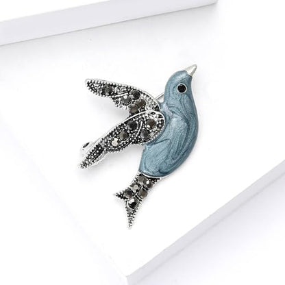 Enamel Bird Brooch for Women Rhinestones Owl/Hummingbird/Eagle/Toucan Lapel Pin Cute Bird Brooches Jewelry Gifts for Mom Wife - color: White-Pigeon 1