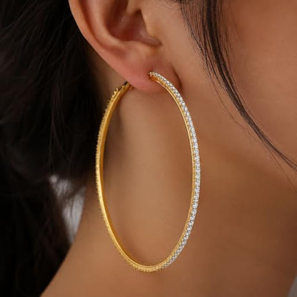 Big Chunky Gold Hoop Earrings for Women Beaded Large Statement Earrings Lightweight Fashion Jewelry Daily Wear Party Gift - color: D2:gold hoop 8cm