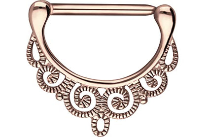 PIERCINGLINE 14G Surgical steel nipple piercing oriental design nipple jewelry barbell 1 PC - color: Rosegold, size: 14 mm bar length