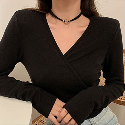 PAURO Women's Black Velvet Ribbon Choker Necklace for with Gold/Silver O | Stainless Steel,Classic Charm Jewelry - color: Round-Gold