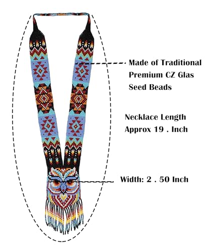 Long Beaded Necklace – Boho Native Handmade Seed Bead Tassel Necklace, Bohemian Large Statement Beaded Necklace for Women and s - color: Pattern 3