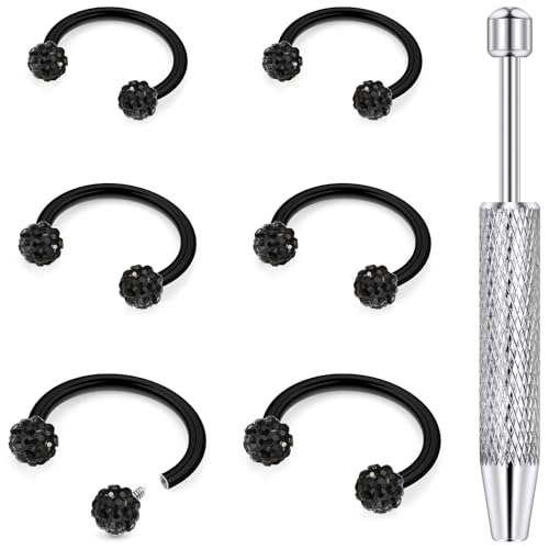 18G 16G 14G Horseshoe Septum Nose Ring Piercing Jewelry Stainless Steel Internal Thread Circular Barbell Daith Rook Earring Snake Bite Lip Ring Piercing Jewelry for Women CZ Silver Black Gold - color: Black, size: 14 Gauge
