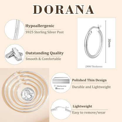2mm Thin 14K Gold Plated Large S925 Sterling Silver Hoop Earrings for Women Hypoallergenic Big Hoop Non Tarnish Earrings Lightweight 20/30/40/50/60/70mm - color: Silver-30mm