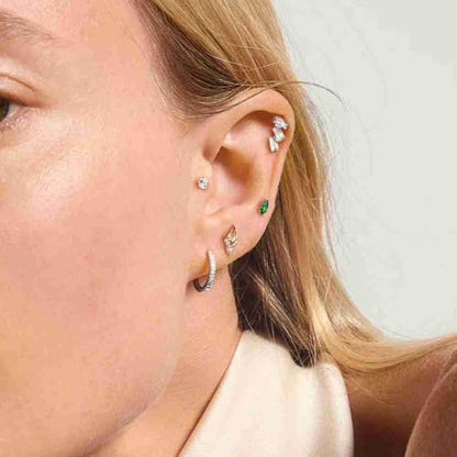 G23 Titanium 16G Tragus Conch Piercing Jewelry Flat Back Stud Earrings | Hypoallergenic CZ Nose Dangle Helix Medusa Lip Labret Body Piercing Jewelry, 14K Gold Plated, Silver, 6 and 8 mm Post Length - color: Trinity Sparkle-Titanium