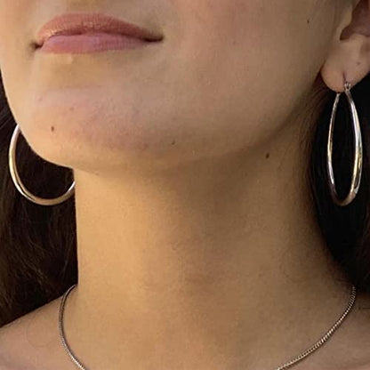 Hoop Earrings for Women, 14K Gold Sterling Silver Chunky Twisted Hoops Earring Hypoallergenic Ear Jewelry - color: Silver-55mm