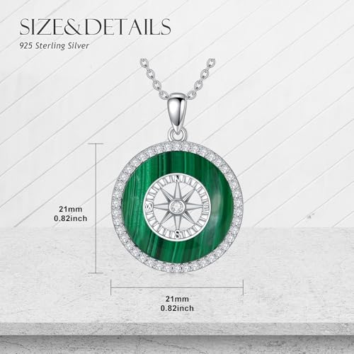 AOBOCO 2026 Graduation Gifts 925 Sterling Silver Compass Pendant Necklace High School College Graduation Jewelry Gifts for Women Daughter - style: C-Malachite