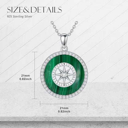 AOBOCO 2026 Graduation Gifts 925 Sterling Silver Compass Pendant Necklace High School College Graduation Jewelry Gifts for Women Daughter - style: C-Malachite