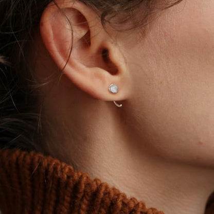 CHIC & ARTSY 925 Sterling Silver Half Hoop Earrings for Women, Dainty Huggie Hoops with Synthetic Opal, Moonstone, CZ & Gemstones, Lightweight Comfort Fit Everyday Elegant Jewelry - color: Moonstone/Silver