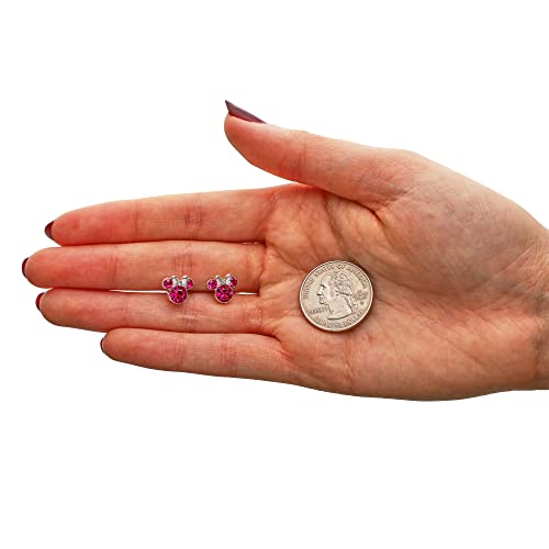 Minnie Mouse Birthstone Stud Earrings Women | Birthstone Earrings for Women - color: October-Fuchsia Crystal