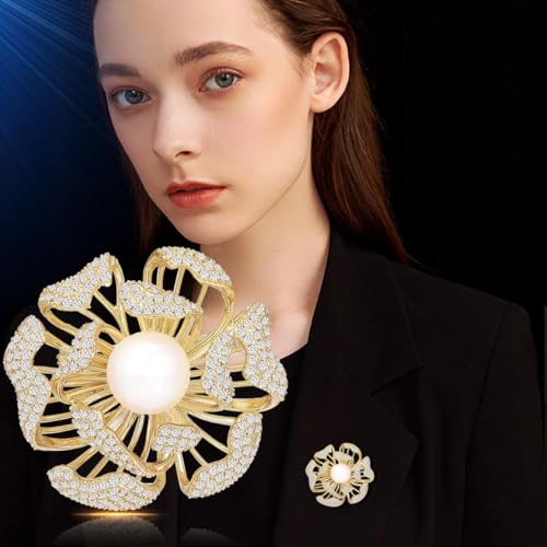 Brooches and Pins for Women Elegant Flower Pearl Brooches Costume Broches Jewelry Lady Christmas Pin for Women - style: Lotus