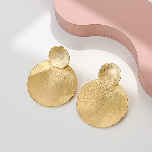 Matte Gold Silver Geometry Clip On Earrings for Women Retro Drop Clip Earrings for Women - style: 2 gold discs