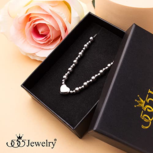 555Jewelry Stainless Steel Beads & Puffed Heart Charm Bracelet for Women & Ladies - color: Silver