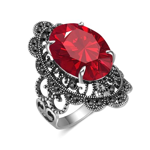 Mytys Retro Vintage Cocktail Statement Ring Black Marcasite & Crystal Rings for Women Antique Silver Big Black Onyx Stone Ring - color: Silver 13