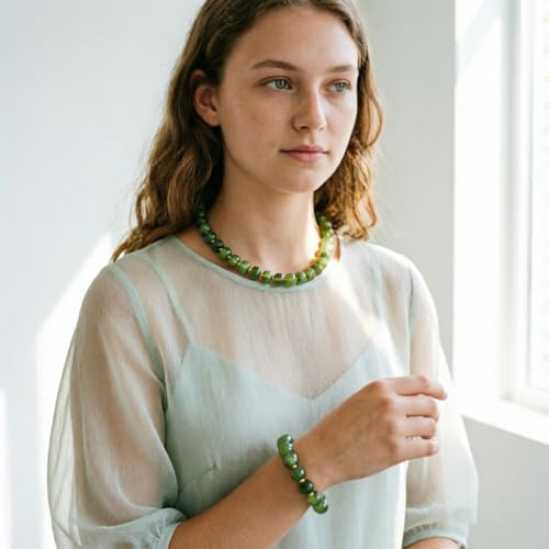 KOSMOS-LI Colorful Beaded Necklace for Women Unique Resin Beads Choker Necklaces Boho Statement Chunky Necklace Summer Vacation Jewelry - color: green