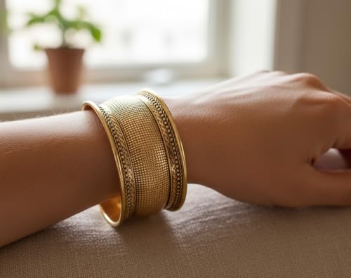 Touchstone Indian Bollywood Desire Brass Base Exotic Workmanship Free Size Cuff Bracelet in Antique Gold Or White Or Copper Tone for Women. - style: D058 Antique Gold 3