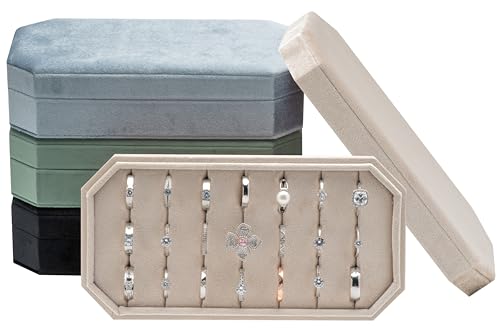 Velvet Ring Organizer Display Tray Jewelry Box Earring Holder Case | for Wedding Birthday Christmas Day (Beige) - color: Beige
