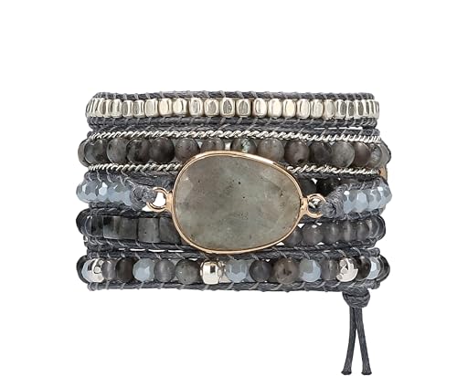 Bracelet for Women – Handmade Vegan Boho Natural Stone Layered Bracelet, Thailand Bohemian Stackable Beaded Wrap Bracelets, Summer Hippie Bracelet Stack, Fashion Jewelry Gifts - color: A30-Space Gray