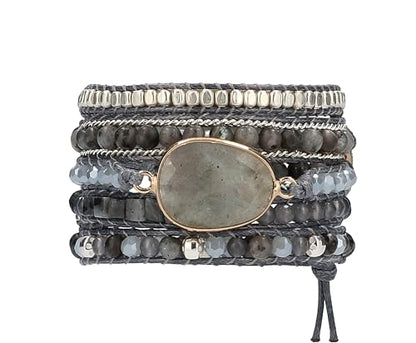 Bracelet for Women – Handmade Vegan Boho Natural Stone Layered Bracelet, Thailand Bohemian Stackable Beaded Wrap Bracelets, Summer Hippie Bracelet Stack, Fashion Jewelry Gifts - color: A30-Space Gray