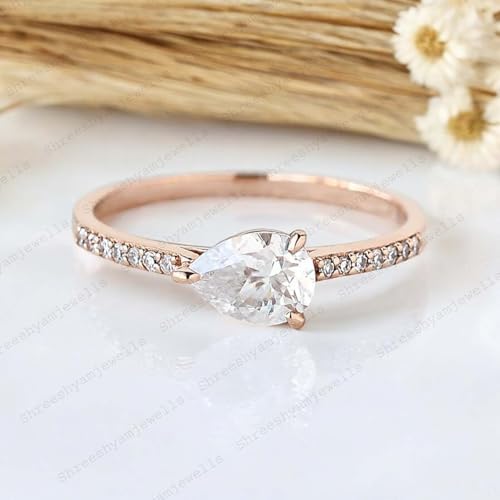 Pear Shaped Engagement Ring VVS1 Clarity Lab Created Diamond 3 Claw Pear Shaped Promise Ring Moissanite Rings for Women Wife Gifts Deliacte Promise Jewelry By SHREESHYAMJEWELLS