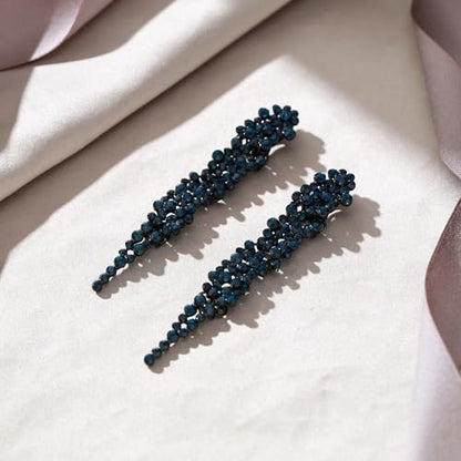 EVER FAITH Rhinestone Crystal Art Deco Statement Clip-on Earring, Wedding Prom Long Chandelier Dangle Earrings for Women - color: Sapphire Blue Black-Tone