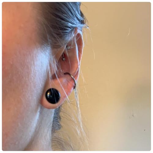 14G-12mm Solid Acrylic Clear Opalite Black Gauges for Ears Plugs with O-Rings Single Flare Gauges Stretching Kit Ear Expander Piercing Jewelry for Women Men - color: 6G=4mm