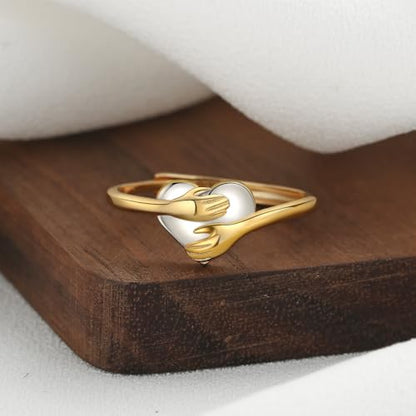 Granddaughter Daughter Hug Ring For Hope Rings, Stainless Steel Inspirational Jewelry Engraved Always With You Love You Forever Message Adjustable Non Tarnish Jewelry Birthday Gift Card - color: Hug Gold Silver Heart