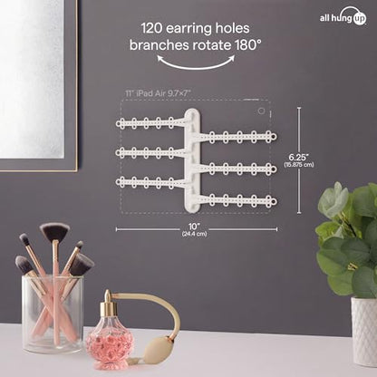 6-Tier Hanging Wall Jewelry Organizer, Earring, Necklace, Ring Holder-White | Large Capacity with 120 Earring Holes, Rotating Branches, Includes 3M Command Strips, Bracelet, Ring & Necklace Storage - color: 6-Tier Classic White
