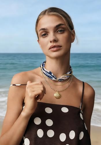 Shell Necklaces for Women Trend Boho Scarf Necklaces Ocean Mermaid Conch Seashell Necklace Summer Gold Fish Necklace Fashion Beach Jewelry - color: Scarf shell necklace