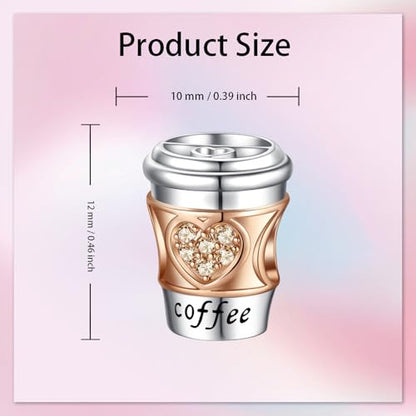 Bible Family Mom Wife Love Heart Dangle Charm 925 Sterling Silver Charms fits Bracelets and Necklace Pendant Bead Charms Jewelry Present for Women Family Friends - style: Coffee Lover Charm