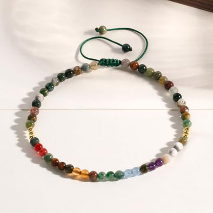 Colorful 7 Chakra Gemstones Beaded Anklet for Women Foot Jewelry | Adjustable 8.5-10 in, Ankle Bracelets for Women, Handmade, Positive Energy, Balance, Yoga, Meditation, Beach, Party, Vacation - style: Indian Agate