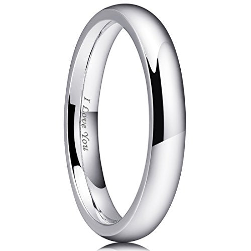 King Will 316L Stainless Steel Wedding Band for Men Women Size 4-15 | 2-8mm Width, Black/Sliver/Gold Plated, Laser I Love You, High Polished, Dome Style, Promise Ring Comfort Fit Promise Gift - color: A-Sliver-Plated-3mm