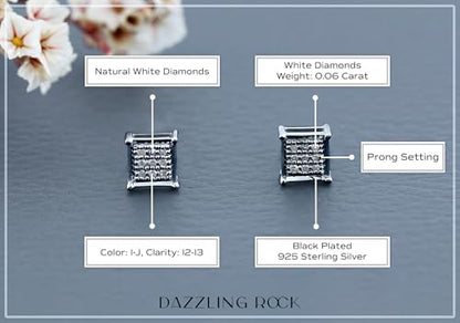 Dazzlingrock Natural Round White Diamond Square Shaped Unisex Stud Earrings | 0.06 Ctw | 925 Sterling Silver - color: Black Plated 925 Sterling Silver, size: Screw Back