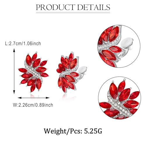 EVER FAITH Sparkly Rhinestone Clip-on Earrings for Women Bride, Fashion Marquise Crystal Cluster Wedding Bridal Stud Earring for Prom Formal Party - color: Red Silver-Tone