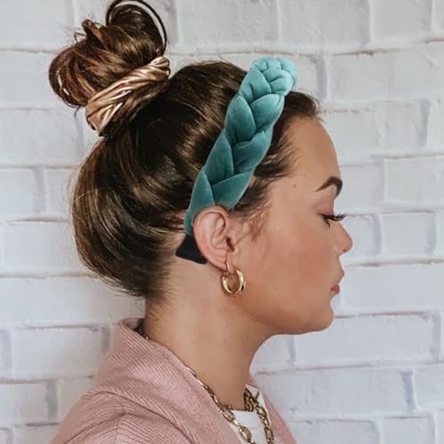 DRESHOW Braided Headbands for Women Velvet Hair Hoop Elastic Criss Cross Hair Bands Accessories - color: 01 Pc Velvet Braided: Lake Green