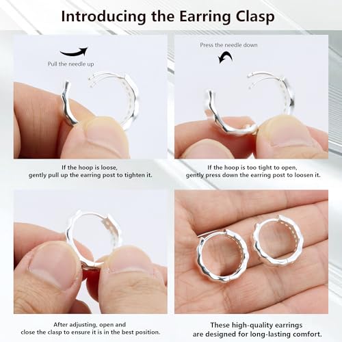 Silver Hoop Earrings, Small Chunky Silver Shiny Cubic Zirconia Twisted Hoop Earrings for Women Trendy Hypoallergenic Lightweight Thick Wave Huggie Earing Jewelry for Women Gifts in Box - color: Sliver